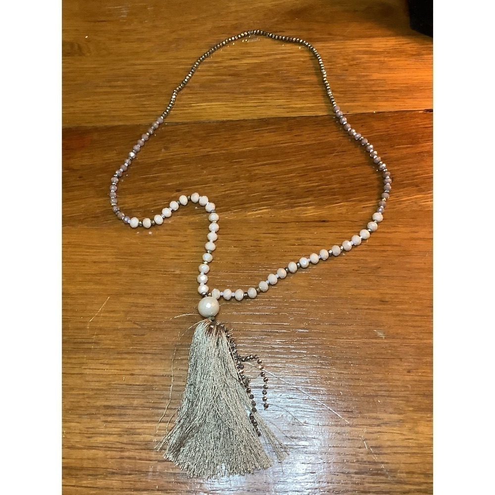 Serefina SanFrancisco Anthropologie Necklace Glass Beads‎ Moon Stone Tassel